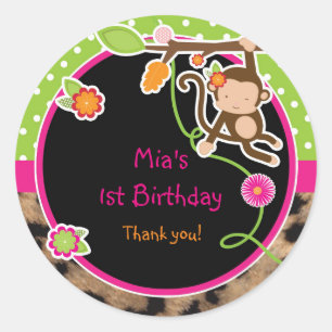 Girl Monkey Jungle Safari Bright Favour Sticker