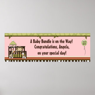 Girl MONKEY Jungle Safari Crib Baby Shower Banner Poster