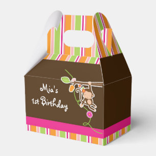 Girl Monkey Safari Chic Striped Party Favour Boxes