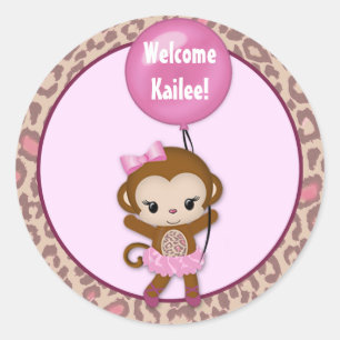 GIRL MONKEY Tu Tu Baby Shower balloon sticker #3