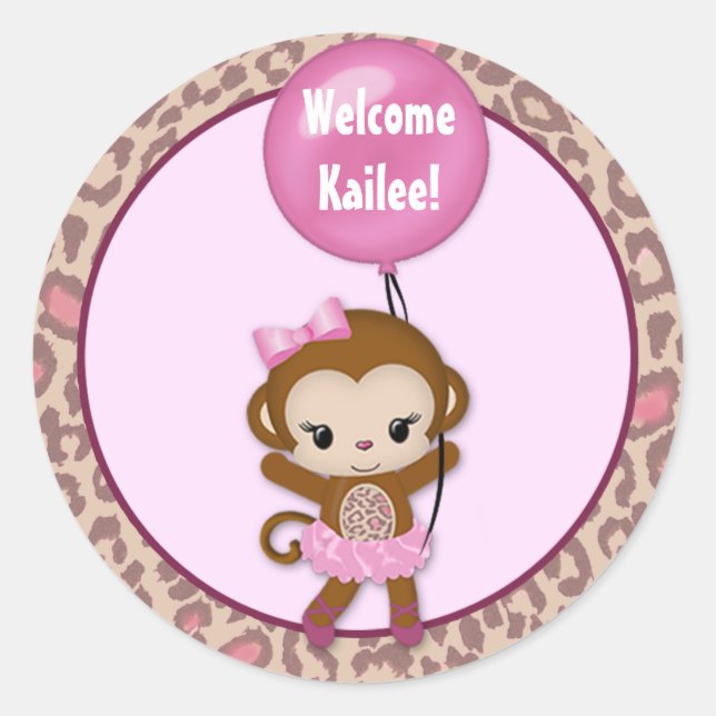 GIRL MONKEY Tu Tu Baby Shower balloon sticker #3 (Front)