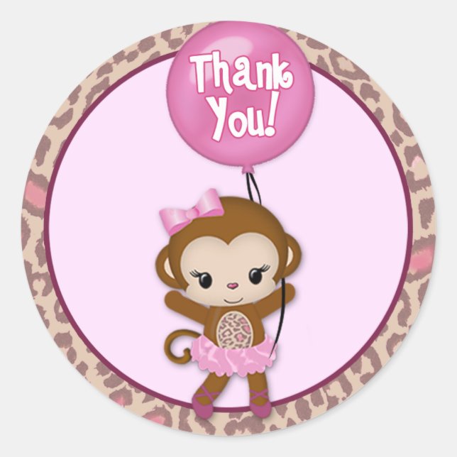 GIRL MONKEY Tu Tu Cute Baby Thank You #5 TTC Classic Round Sticker (Front)
