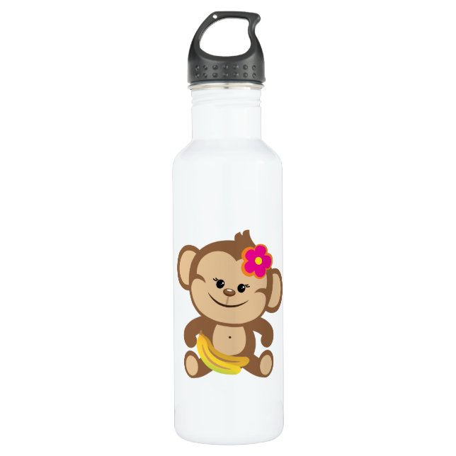 Girl Monkey With Banana 710 Ml Water Bottle (Front)