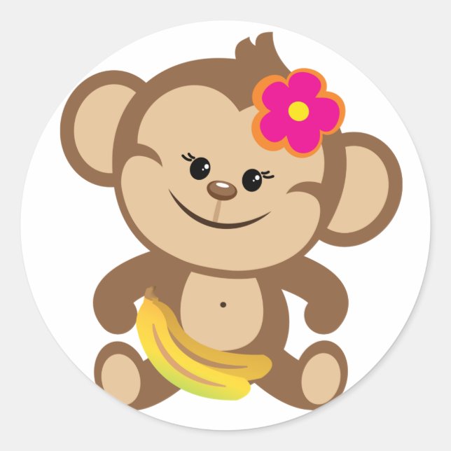 Girl Monkey With Banana Classic Round Sticker (Front)