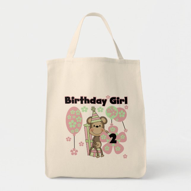 Girl Monkey With Gifts 2nd Birthday Tshirts Tote Bag (Front)