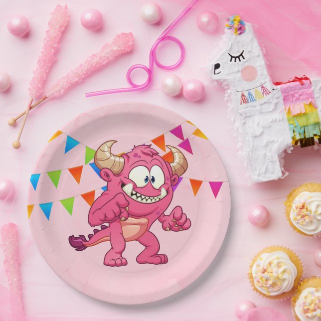 Girl Monster Birthday Party Paper Plate (Party)