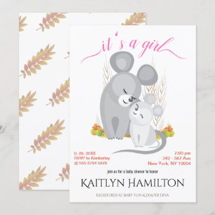 Girl Mouse Mother Baby Shower Mice Woodland Maple Invitation