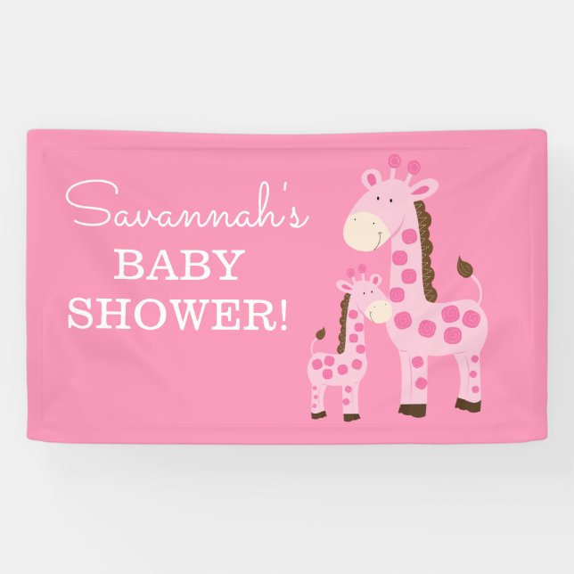 Girl Mummy and Baby Giraffe Shower Banner Pink (Horizontal)