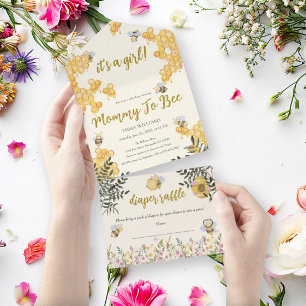 Girl Mummy to Bee Honeycomb Baby Shower All In One Invitation