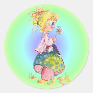 GIRL & MUSHROOM by SHARON SHARPE Classic Round Sticker