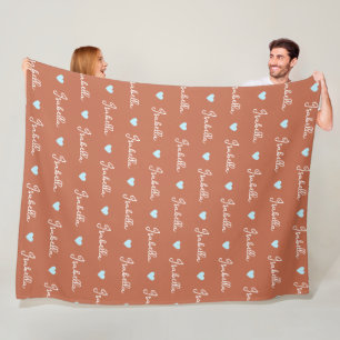 Girl Name and Hearts Personalised Terracotta Fleece Blanket
