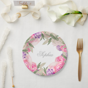 Girl Name Baptism Christening Floral Paper Plate