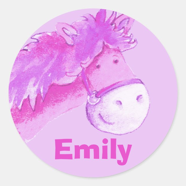 Girl name Emily pink pony horse sticker (Front)