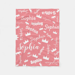 Girl Name Personalised Pink Princess Crown Fleece Blanket