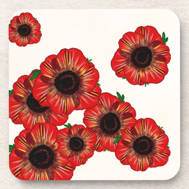 Girl name Poppy, red poppy pattern Art by LeahG Coaster (Front)
