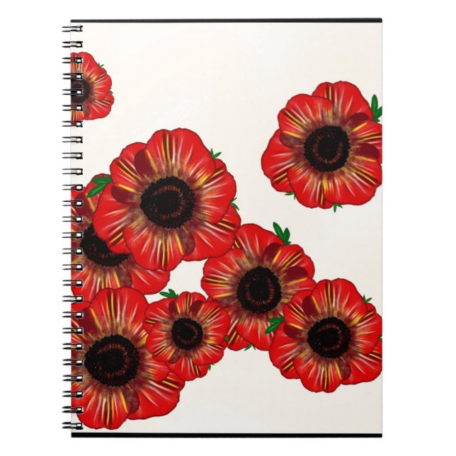 Girl name Poppy, red poppy pattern Art by LeahG Notebook (Front)