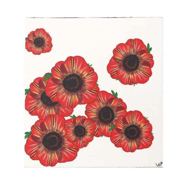 Girl name Poppy, red poppy pattern Art by LeahG Notepad (Front)