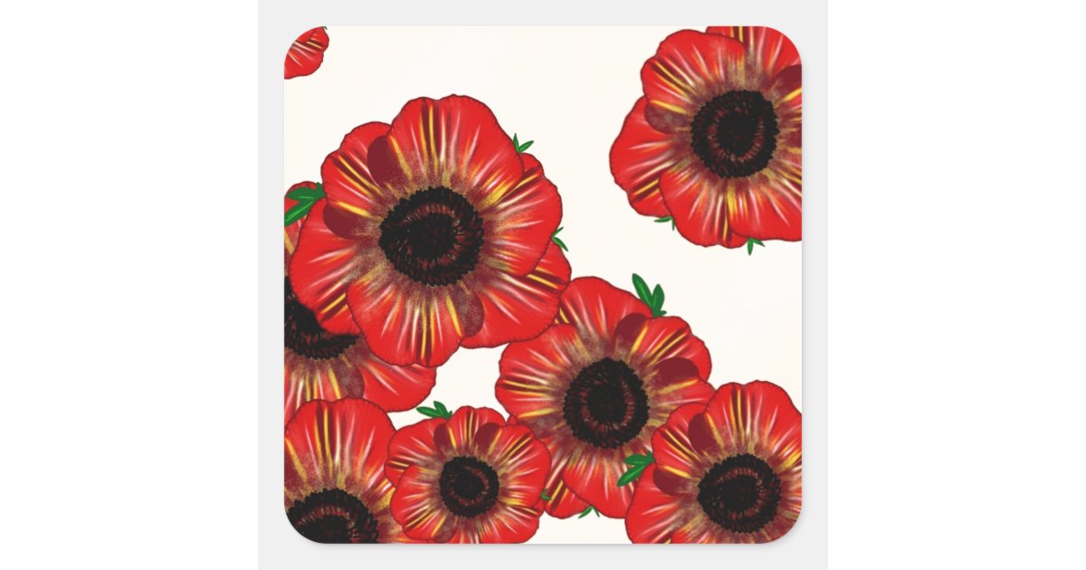 Girl name Poppy, red poppy pattern Art by LeahG Square Sticker Zazzle
