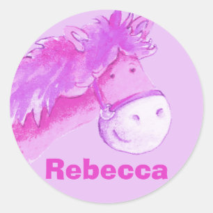 Girl name "Rebecca" pink pony horse sticker