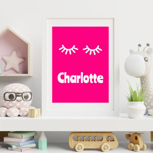 Girl Name Solid Pink Eyelashes Poster