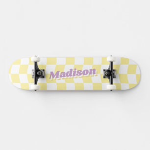 Girl Name Yellow White Chequered Pattern Retro Skateboard