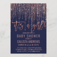 Girl Navy Rose Gold Glitter Fringe Baby Shower