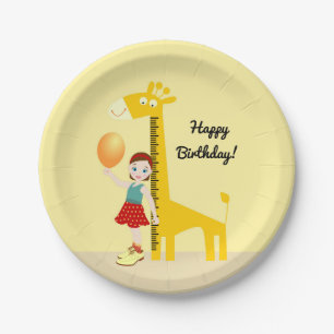 Girl near giraffe ruler Birthday Party Paper Plate