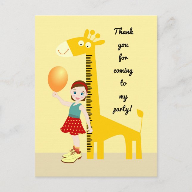 Girl near giraffe ruler Birthday Party Postcard (Front)
