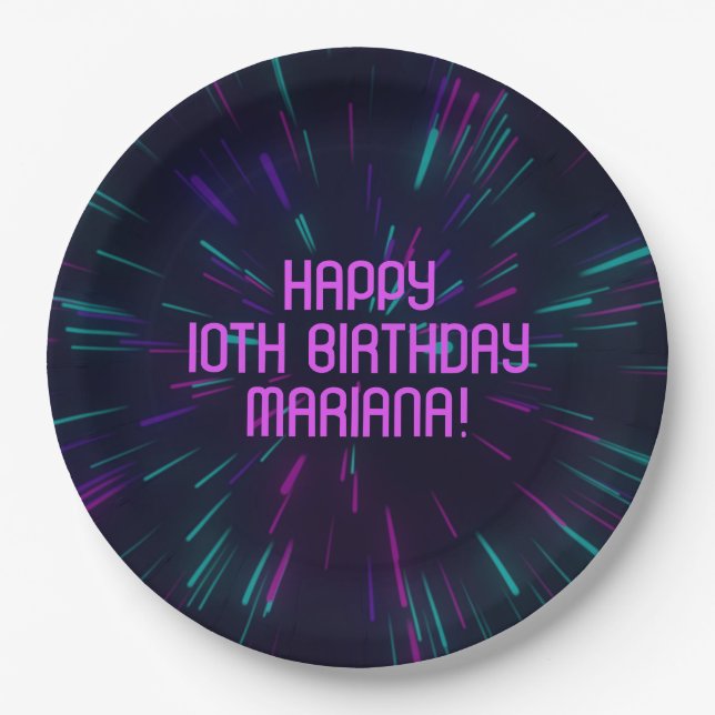 Girl Neon Purple Pink Glow Paper Plate (Front)