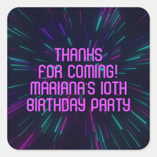 Girl Neon Purple Pink Glow Party Favors Square Sticker
