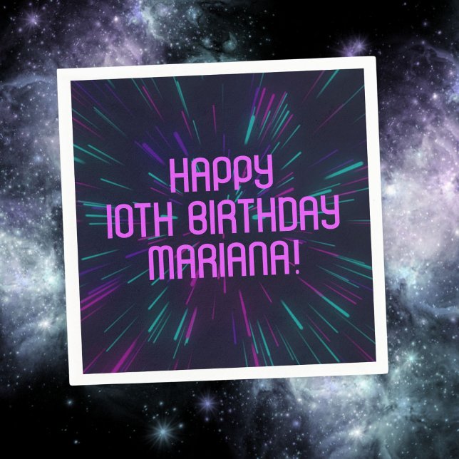 Girl Neon Purple Pink Glow Party Napkin (Creator Uploaded)