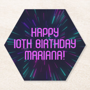 Girl Neon Purple Pink Glow Party Paper Coaster