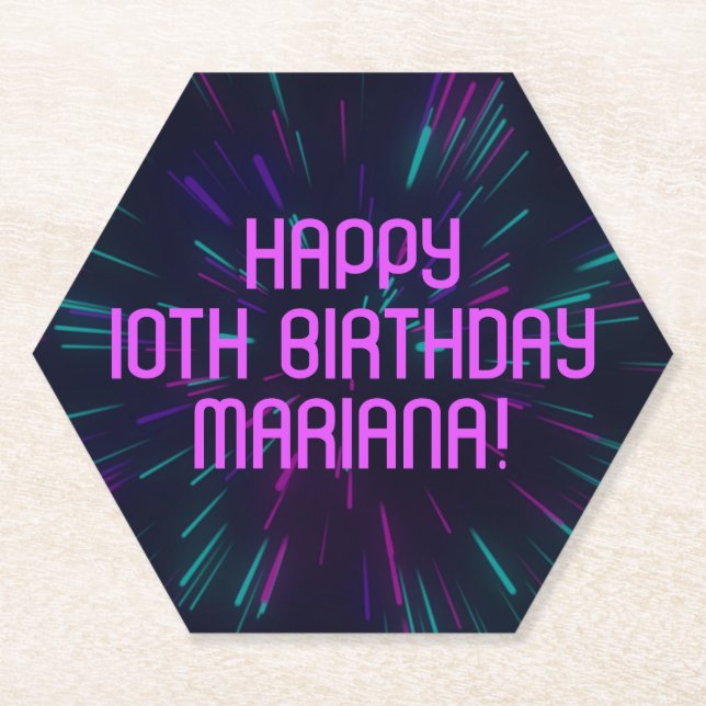 Girl Neon Purple Pink Glow Party Paper Coaster (Front)