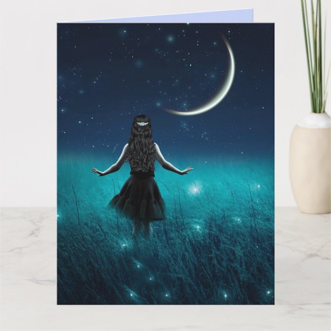 GIRL NIGHT FIREFLIES BIRTHDAY BIG GREETING CARD (Front)