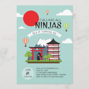 Girl Ninja Birthday Party Invitation - Japanese