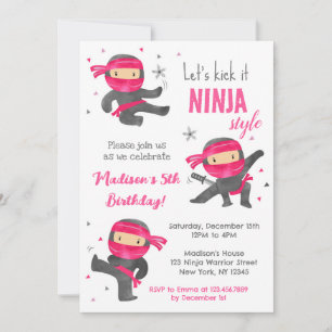 Girl Ninja Karate Birthday Party Invitations