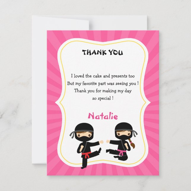 Girl Ninja Thank You Card - Warrior Kids Birthday (Front)