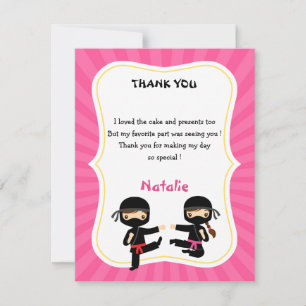 Girl Ninja Thank You Card - Warrior Kids Birthday