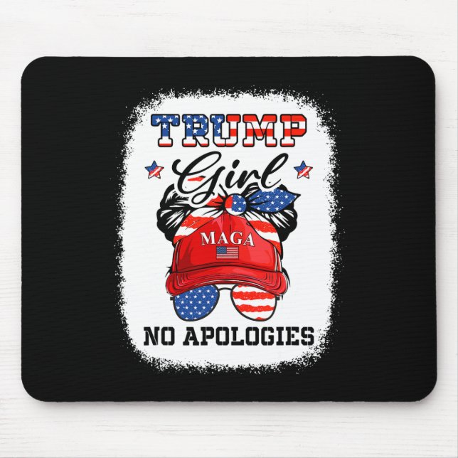 Girl No Apologies Maga 2024 Messy Bun Vote Trump 4 Mouse Mat (Front)