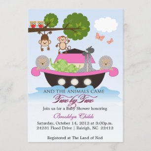 Girl Noah's Ark Sets Sail Baby Shower Invitation