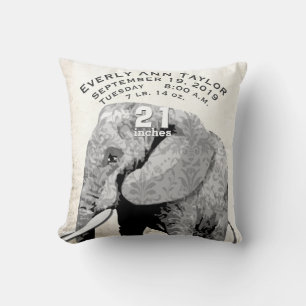 Girl Nursery Baby Birth Stat Elephant Arrows Cushion