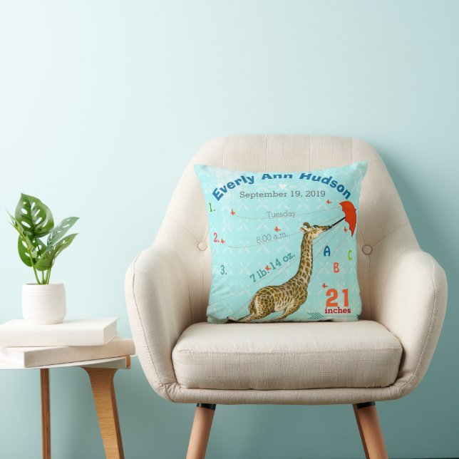Girl Nursery Baby Birth Stat Giraffe Arrow Pattern Cushion (Chair)