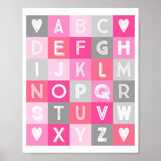 Girl Nursery Decor Alphabet Pink Grey (Front)