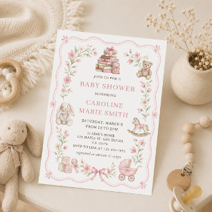 Girl Nursery Toys Floral Baby Shower Invitation