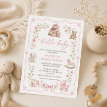Girl Nursery Toys Floral Baby Shower Invitation