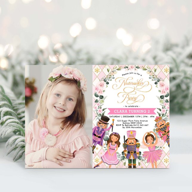 Girl Nutcracker Blush Floral Winter Birthday Party Invitation (Creator Uploaded)