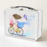 Girl On A Bike Metal Lunch Box Gift Romantic Love<br><div class="desc">Happy Young Girl On A Bike - Romantic Love Hearts and Flowers Fun Drawing - Choose / Add Your Unique Text and Colours - Make Your Special Gift - Resize and move or remove and add elements / text with customisation tool ! - Drawing and Design by MIGNED. You can...</div>