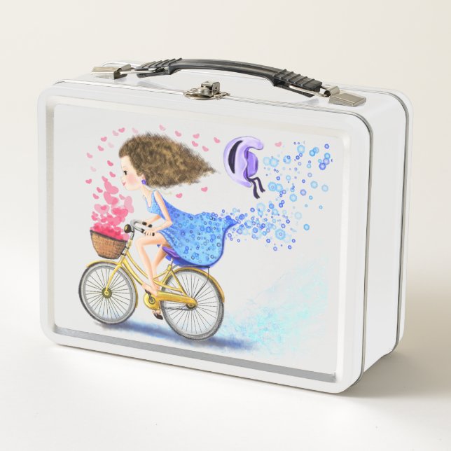 Girl On A Bike Metal Lunch Box Gift Romantic Love (Front)