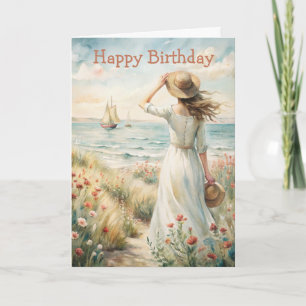 Girl on a Cliff Birthday Card