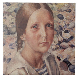 Girl on a Pebble Beach Tile